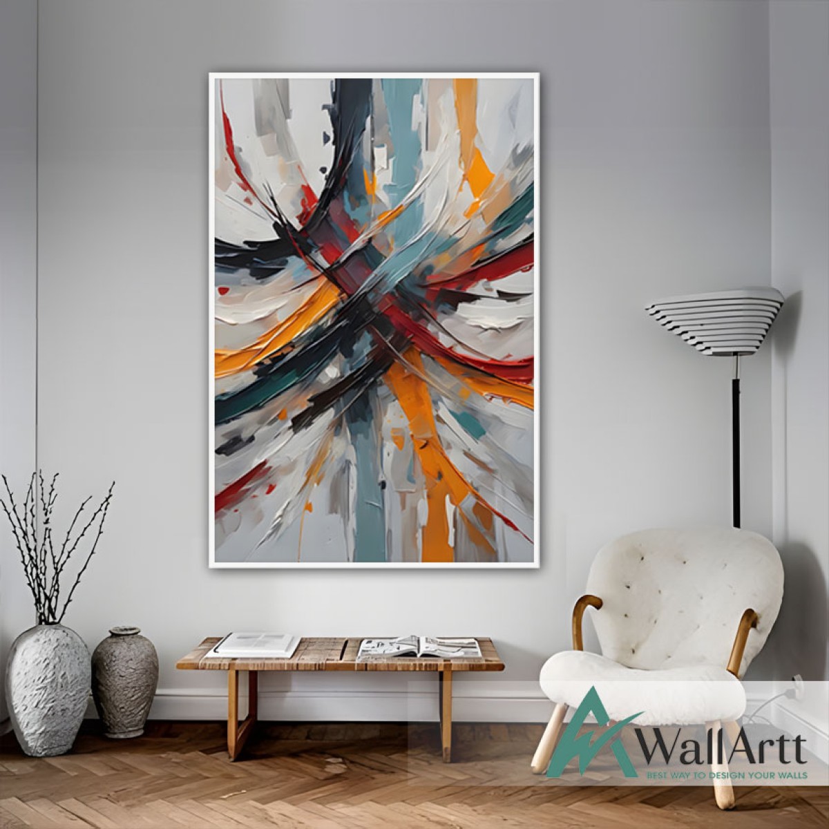 White Orange Abstract 3d Heavy Textured Partial Oil Painting - Wall Art