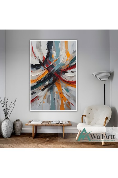 White Orange Abstract 3d Heavy Textured Partial Oil Painting - Wall Art