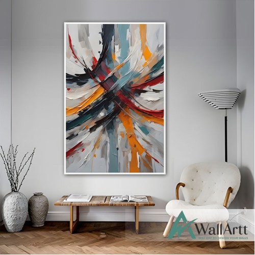 White Orange Abstract 3d Heavy Textured Partial Oil Painting - Wall Art