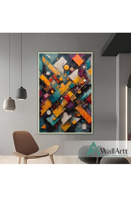 Orange Yellow Shapes 3d Heavy Textured Partial Oil Painting - Wall Art