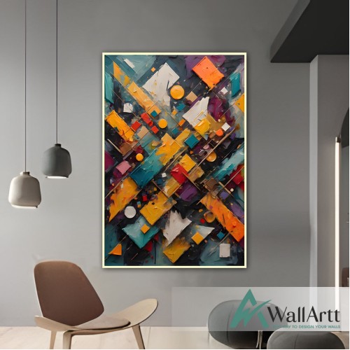 Orange Yellow Shapes 3d Heavy Textured Partial Oil Painting - Wall Art