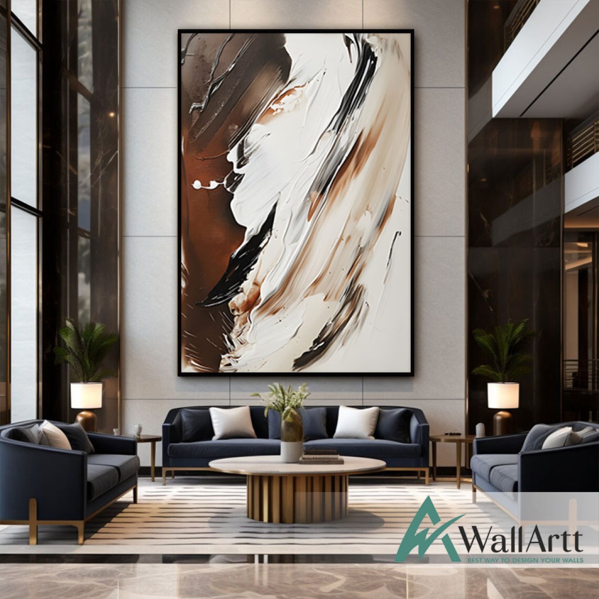 Brown White Abstract 3d Heavy Textured Partial Oil Painting - Wall Art