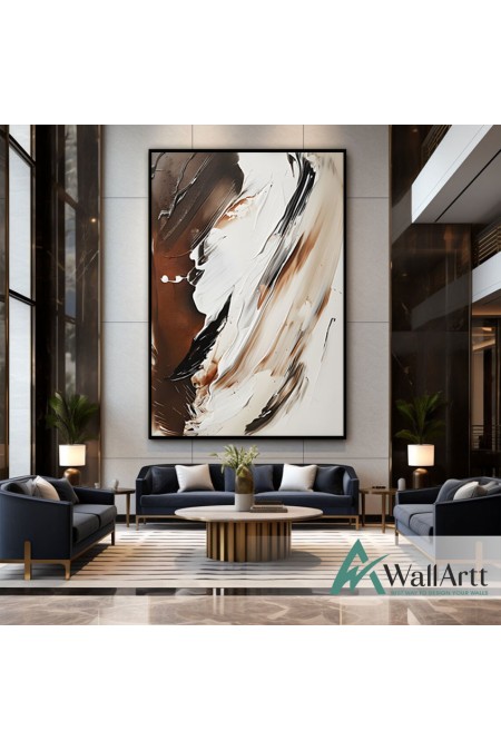 Brown White Abstract 3d Heavy Textured Partial Oil Painting - Wall Art