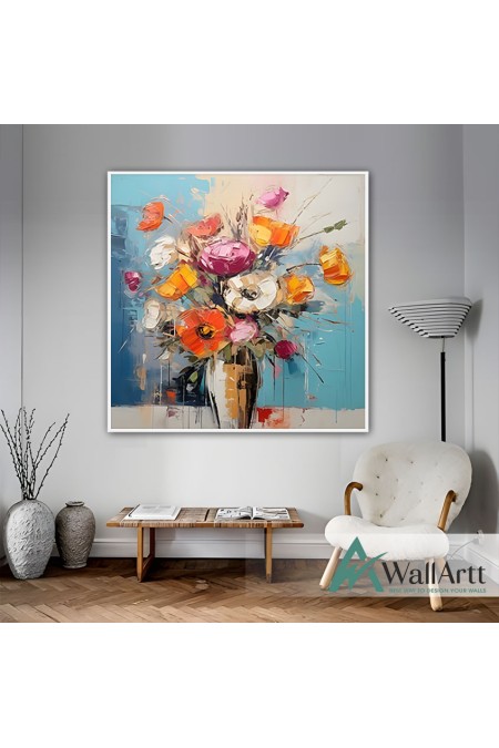 Orange Flowers in Vase 3d Heavy Textured Partial Oil Painting - Wall Art