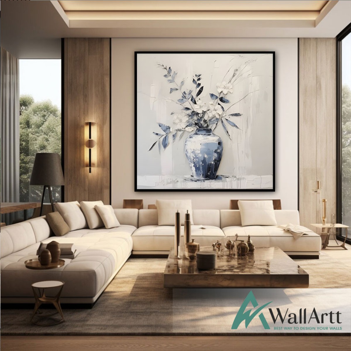 White Flowers in Vase 3d Heavy Textured Partial Oil Painting - Wall Art