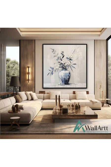 White Flowers in Vase 3d Heavy Textured Partial Oil Painting - Wall Art