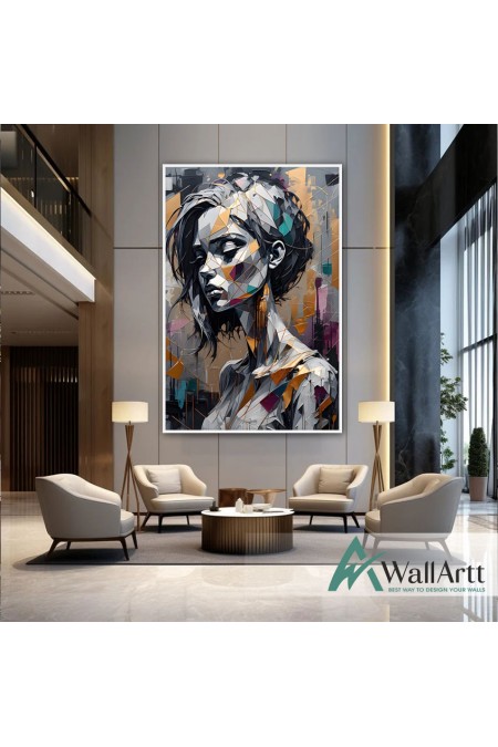 Abstract Woman 3D Heavy Textured Partial oil Painting - Wall Art