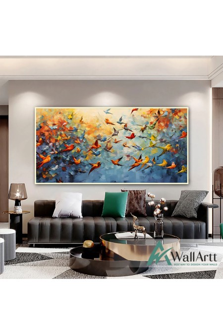 Flying Birds 3D Heavy Textured Partial Oil Painting - Wall Art 