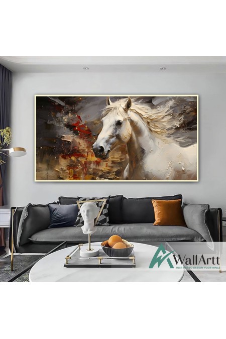 White Horse II 3d Heavy Textured Partial Oil Painting - Wall Art