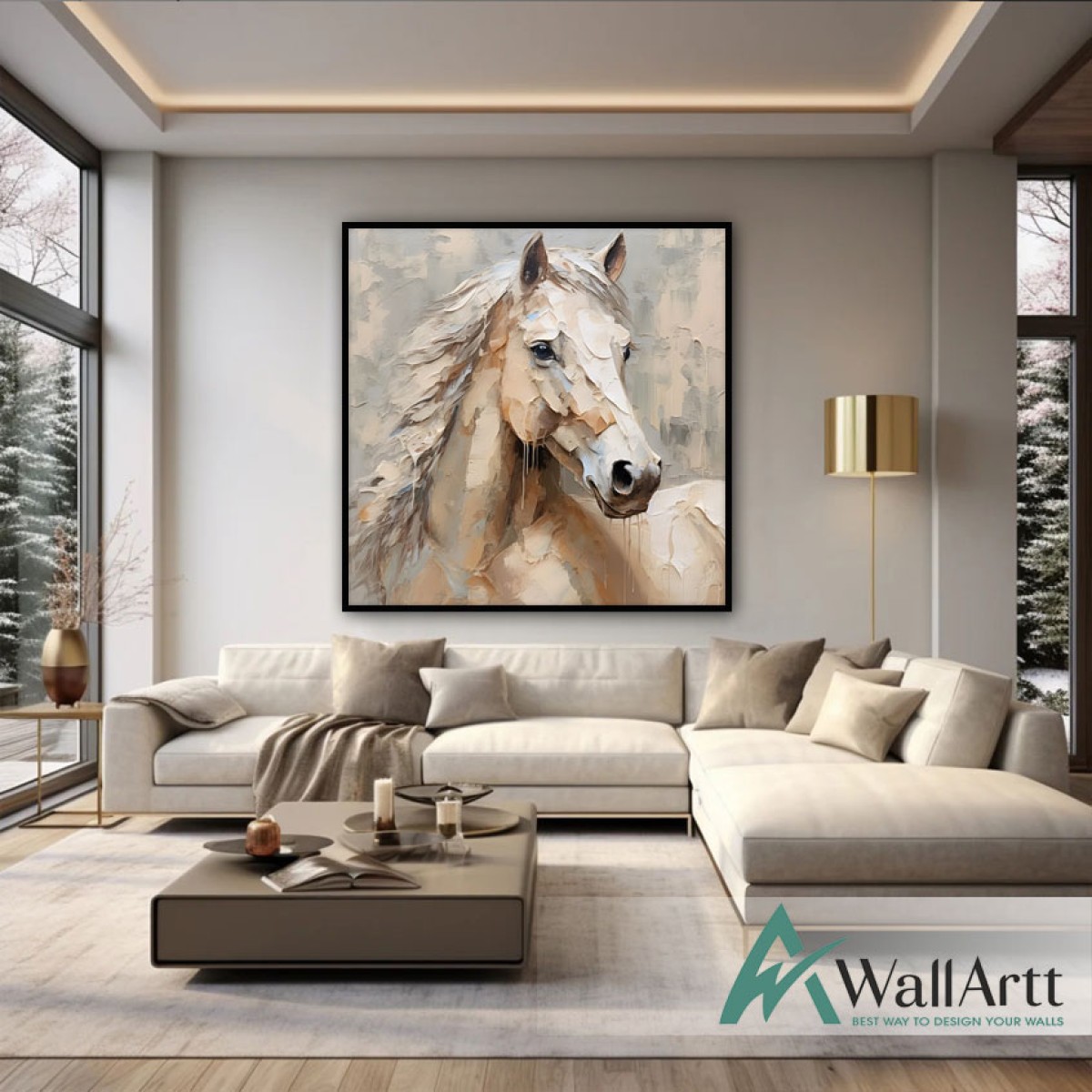 Abstract White Horse III 3D Heavy Textured Partial Oil Painting - Wall Art