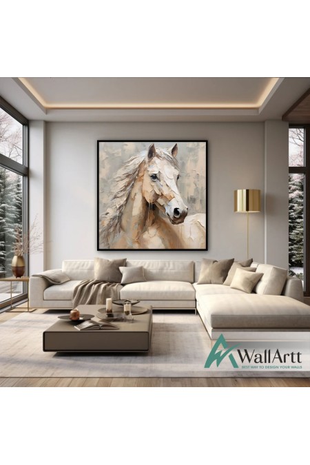 Abstract White Horse III 3D Heavy Textured Partial Oil Painting - Wall Art