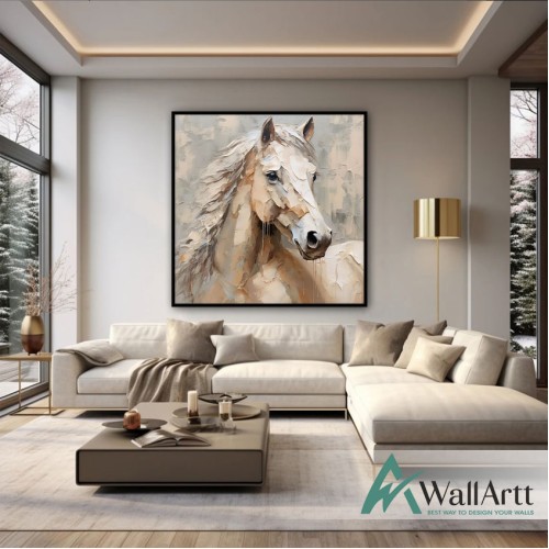 Abstract White Horse III 3D Heavy Textured Partial Oil Painting - Wall Art