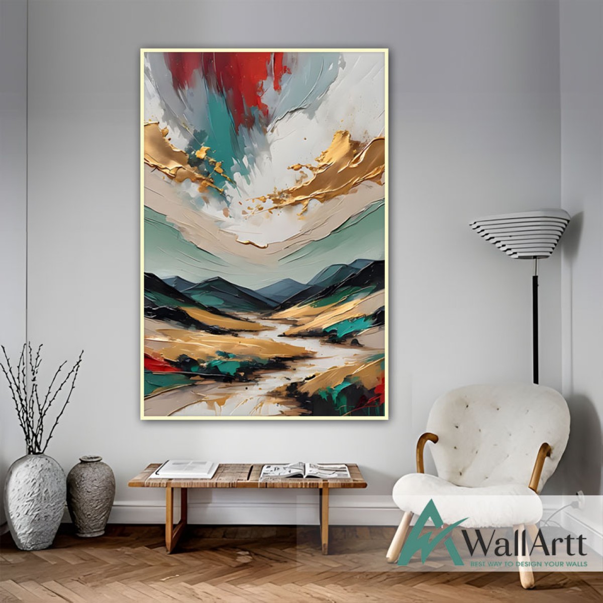 Abstract Gold Mountains 3d Heavy Textured Partial Oil Painting - Wall Art