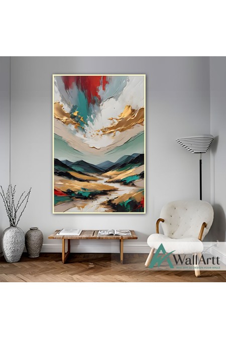 Abstract Gold Mountains 3d Heavy Textured Partial Oil Painting - Wall Art