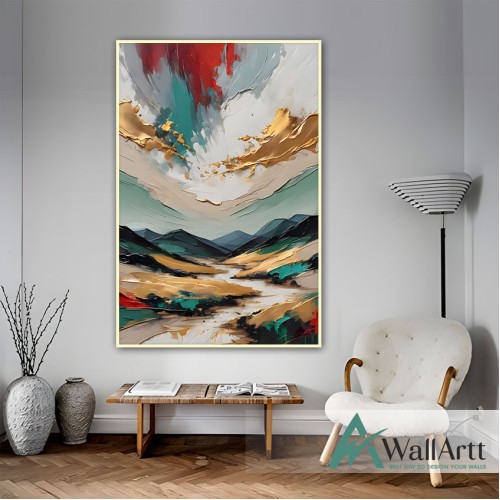 Abstract Gold Mountains 3d Heavy Textured Partial Oil Painting - Wall Art