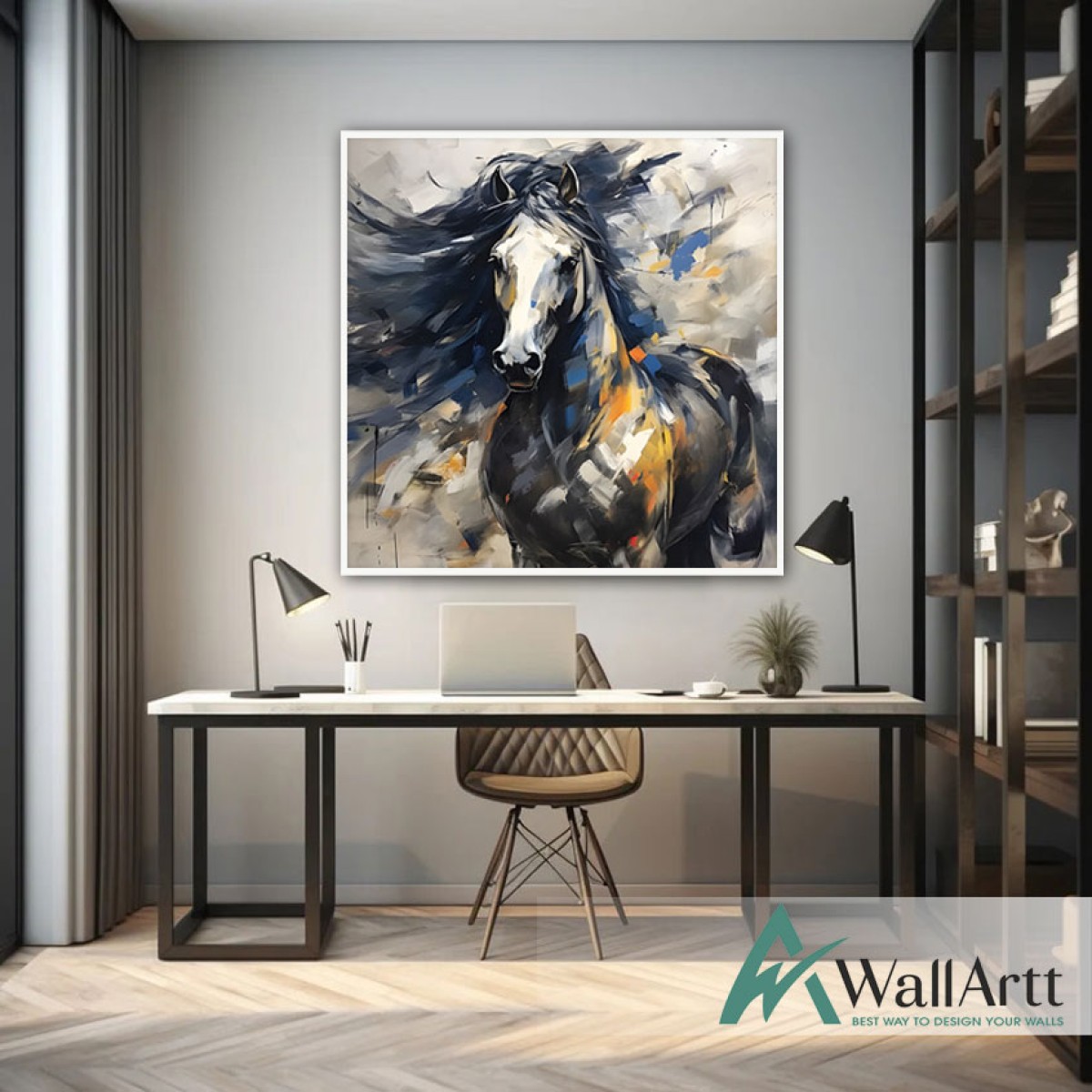 Abstract Orange Blue Horse 3D Heavy Textured Partial Oil Painting - Wall Art