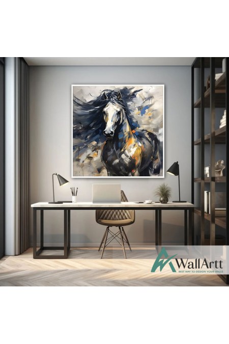 Abstract Orange Blue Horse 3D Heavy Textured Partial Oil Painting - Wall Art