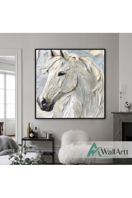 Abstract White Horse 3D Heavy Textured Partial Oil Painting - Wall Art