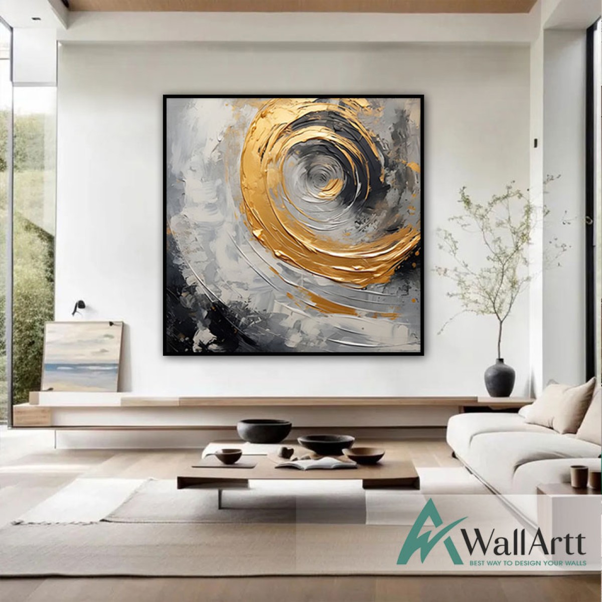 Abstract Gold Tornado II 3D Heavy Textured Partial Oil Painting - Wall Art