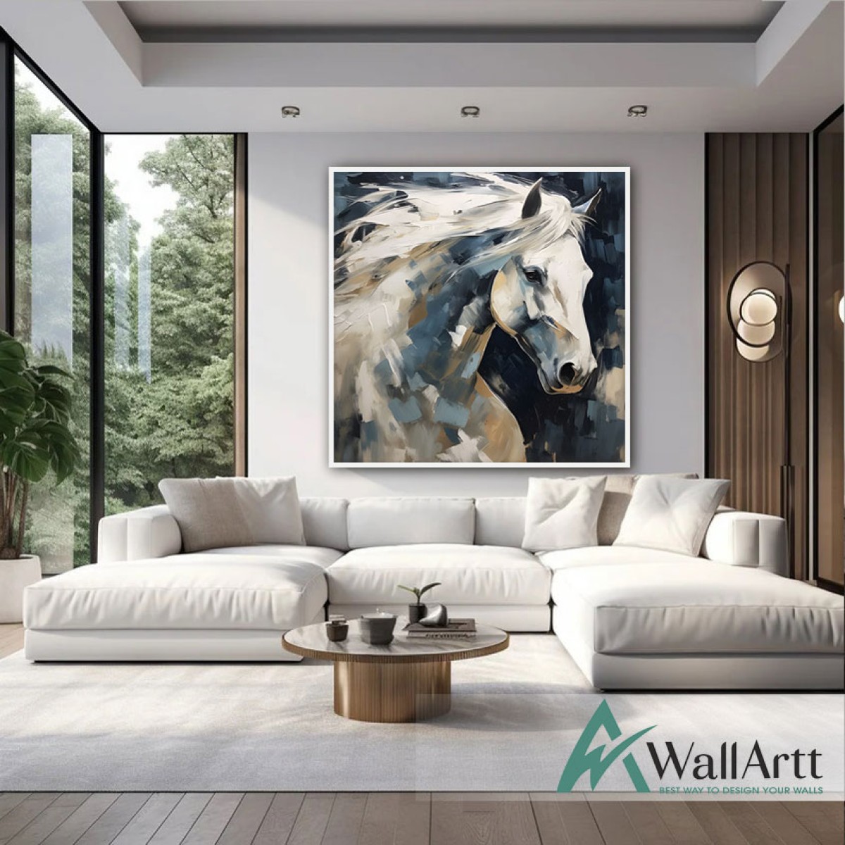 Abstract White Horse II 3D Heavy Textured Partial Oil Painting - Wall Art