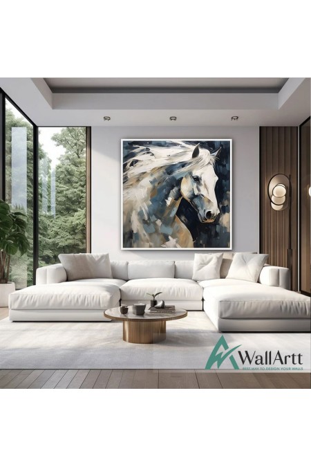 Abstract White Horse II 3D Heavy Textured Partial Oil Painting - Wall Art