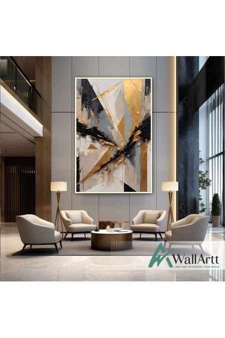 Gold Foil Triangles 3d Heavy Textured Partial Oil Painting - Wall Art