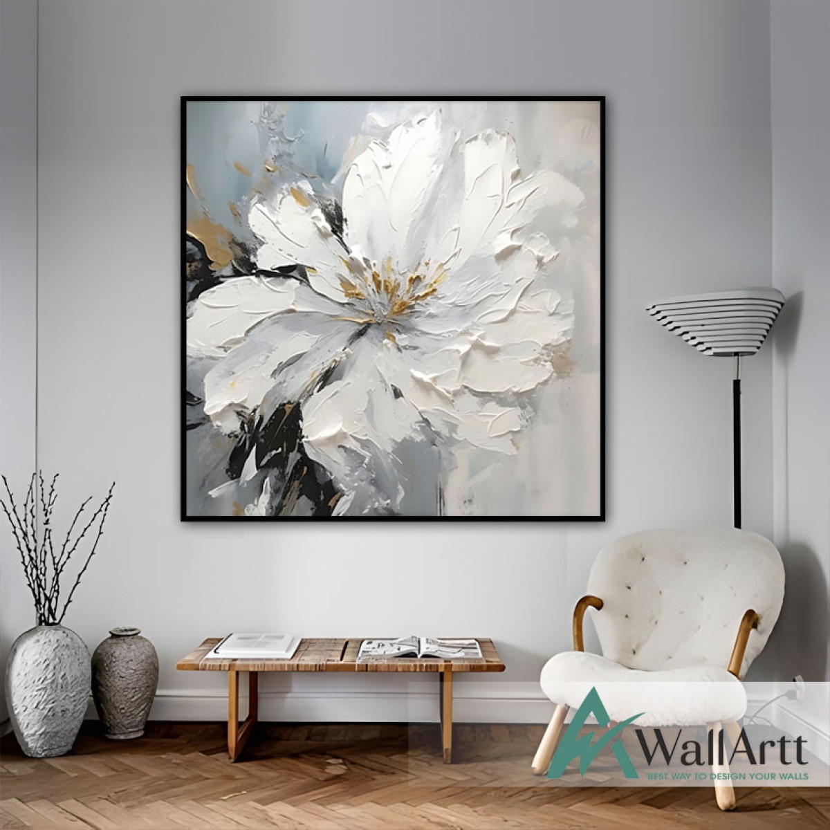 Big White Flower III 3d Heavy Textured Partial Oil Painting