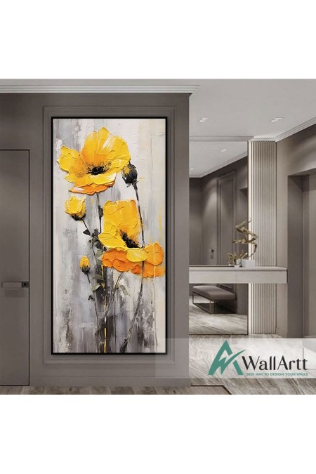 Yellow Flowers 3d Heavy Textured Partial Oil Painting - Wall Art