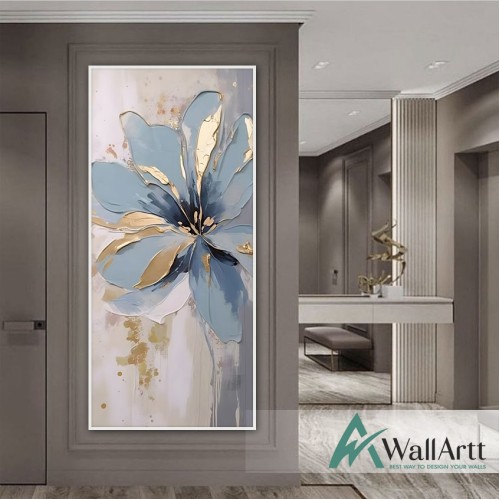 Baby Blue Flower Textured Partial Oil Painting - Wall Art