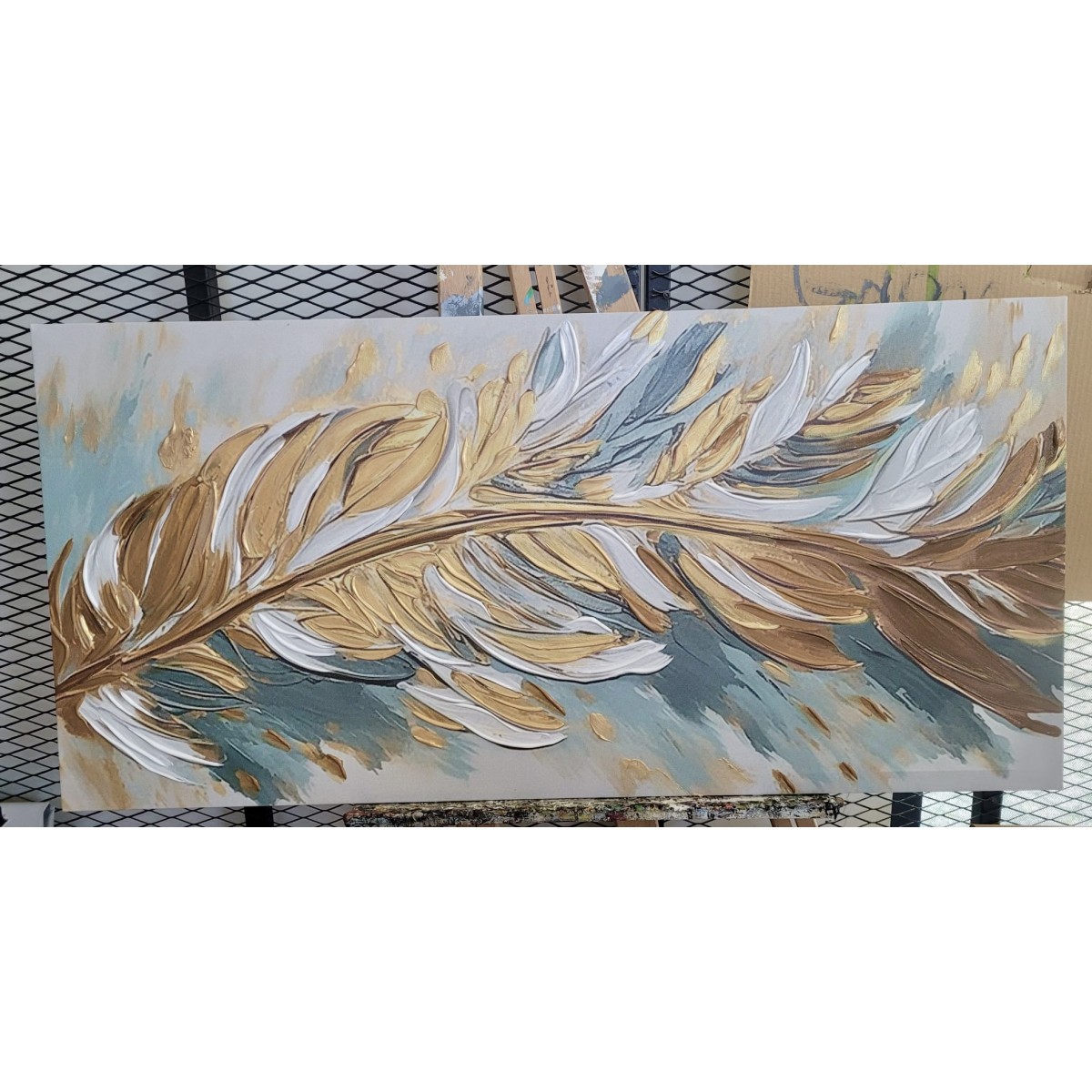 Gold Feather 3d Heavy Textured Partial Oil Painting