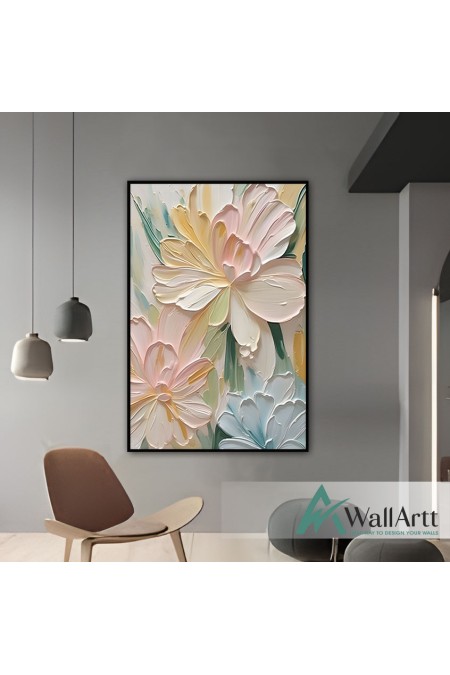 Soft Color Flowers II 3d Heavy Textured Partial Oil Painting - Wall Art