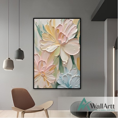 Soft Color Flowers II 3d Heavy Textured Partial Oil Painting - Wall Art