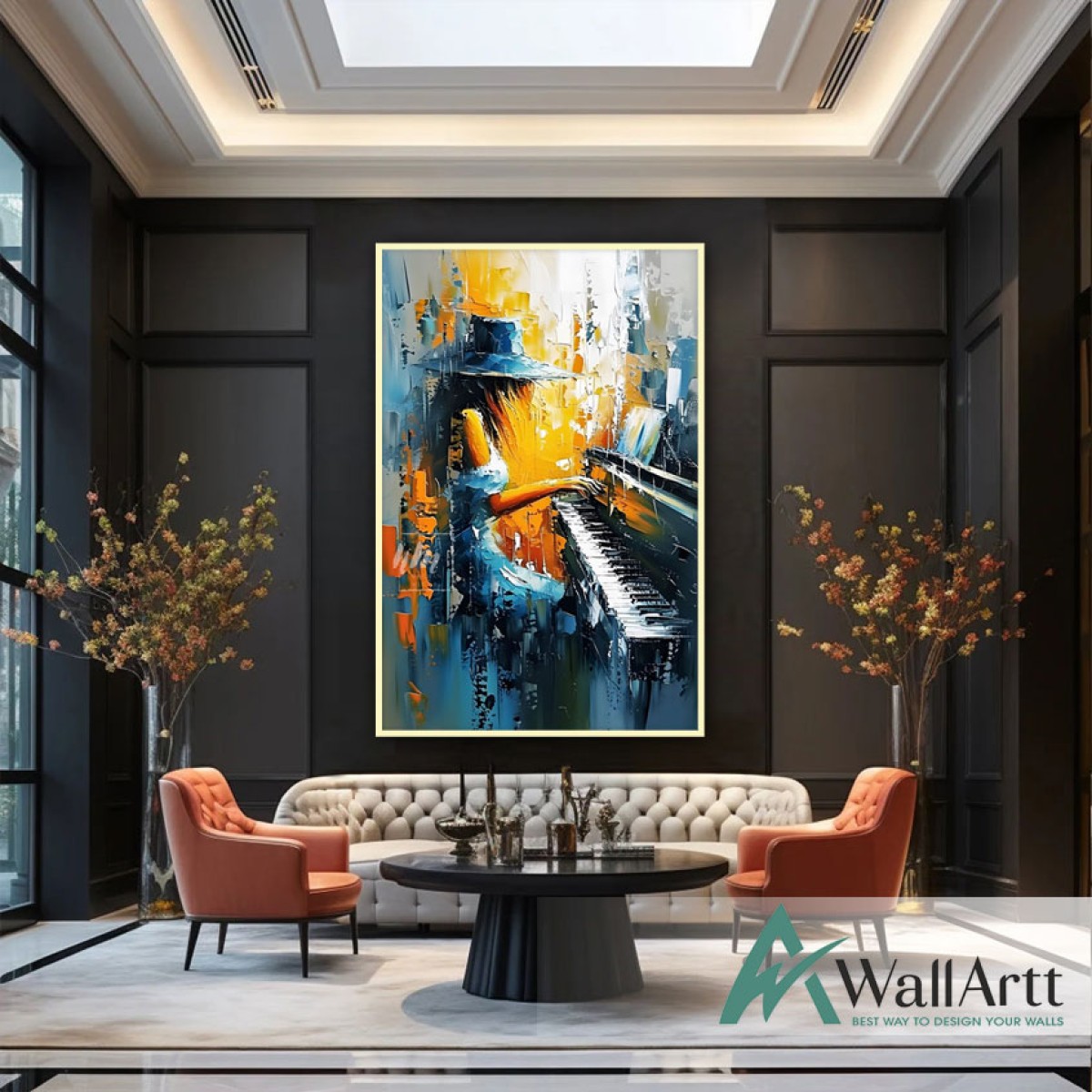 Abstract Pianist Woman 3D Heavy Textured Partial oil Painting - Wall Art