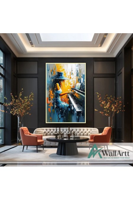 Abstract Pianist Woman 3D Heavy Textured Partial oil Painting - Wall Art