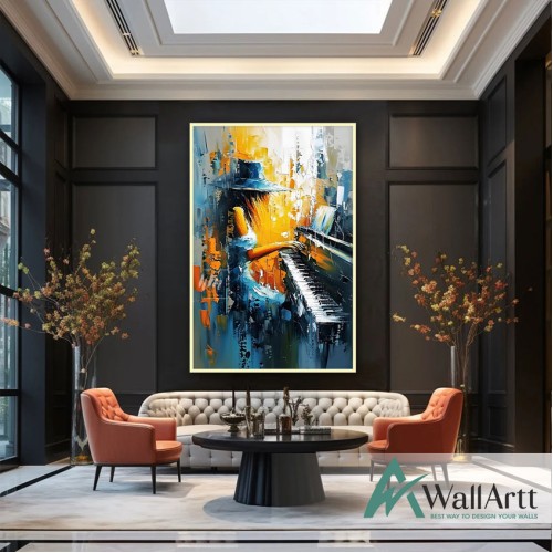 Abstract Pianist Woman 3D Heavy Textured Partial oil Painting - Wall Art