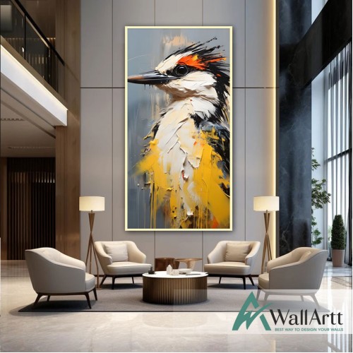 Yellow Orange Bird 3d Heavy Textured Partial Oil Painting - Wall Art