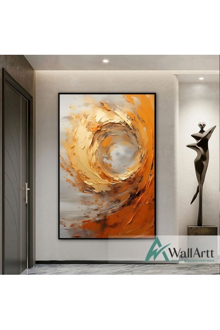 Abstract Orange Gold Wave 3d Heavy Textured Partial Oil Painting - Wall Art