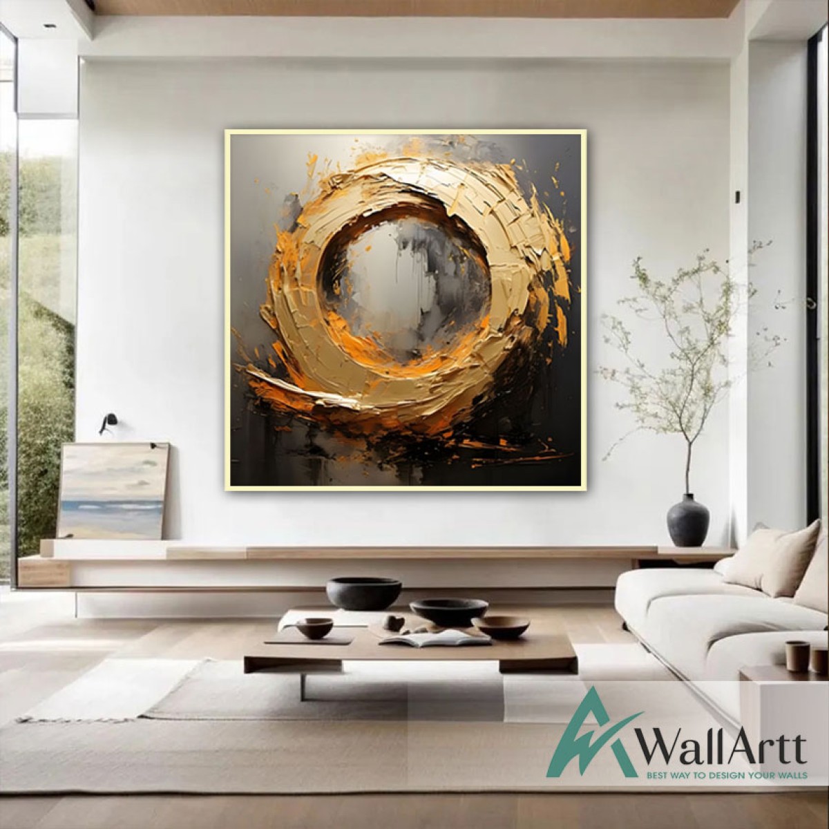 Abstract Gold Orange Tornado 3D Heavy Textured Partial Oil Painting - Wall Art