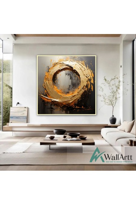 Abstract Gold Orange Tornado 3D Heavy Textured Partial Oil Painting - Wall Art