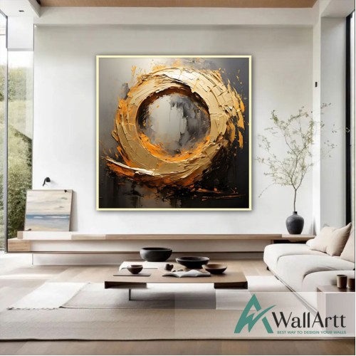 Abstract Gold Orange Tornado 3D Heavy Textured Partial Oil Painting - Wall Art