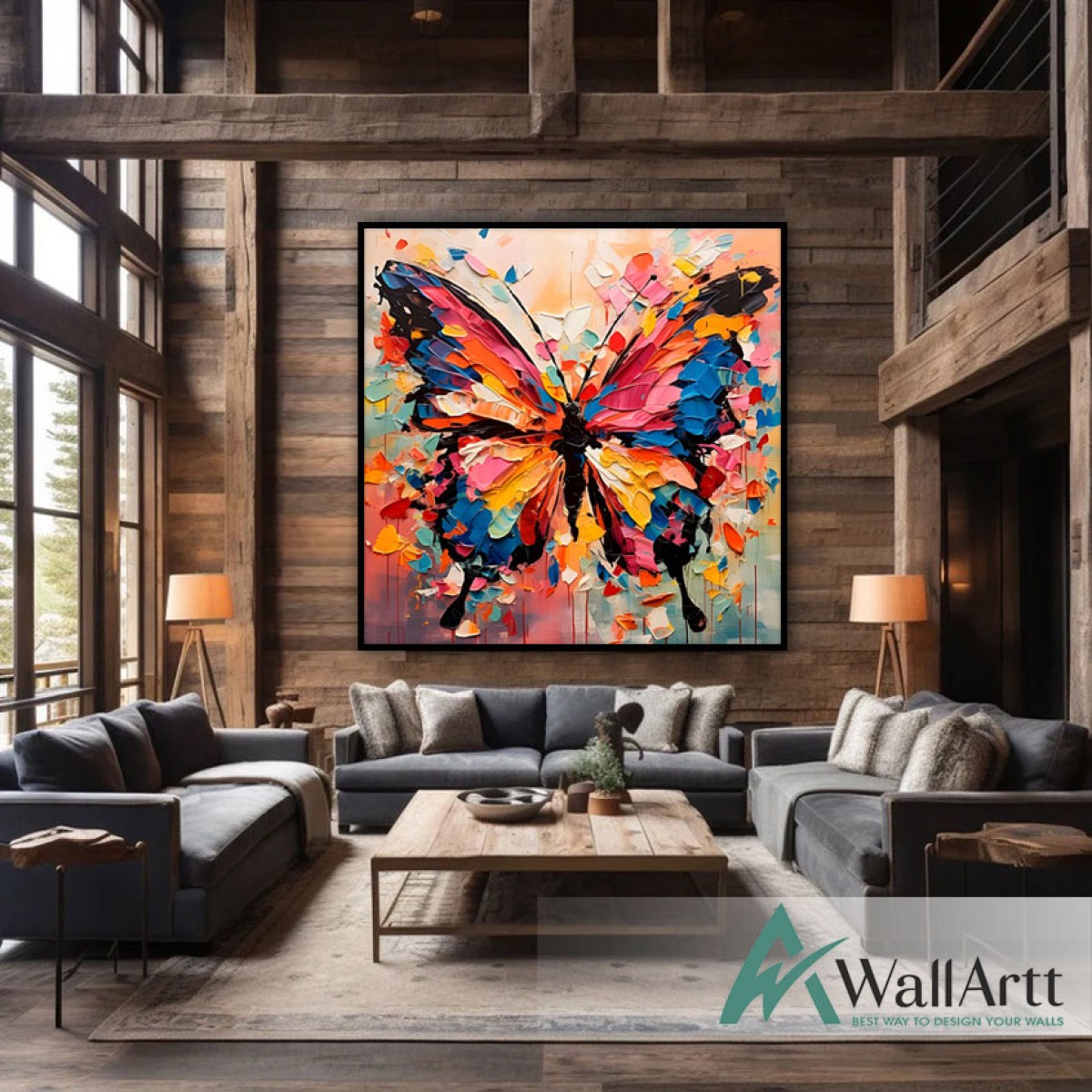 Abstract Colorful Butterfly III 3D Heavy Textured Partial Oil Painting - Wall Art