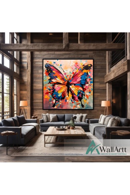 Abstract Colorful Butterfly III 3D Heavy Textured Partial Oil Painting - Wall Art