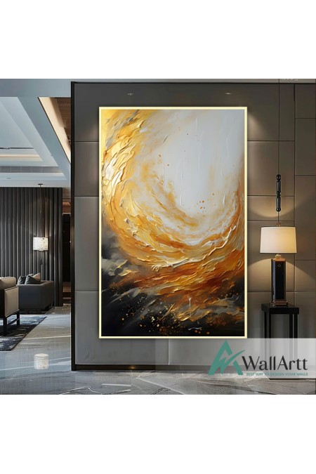 Abstract Gold Wave 3d Heavy Textured Partial Oil Painting - Wall Art