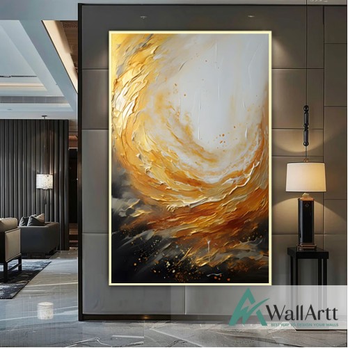 Abstract Gold Wave 3d Heavy Textured Partial Oil Painting - Wall Art