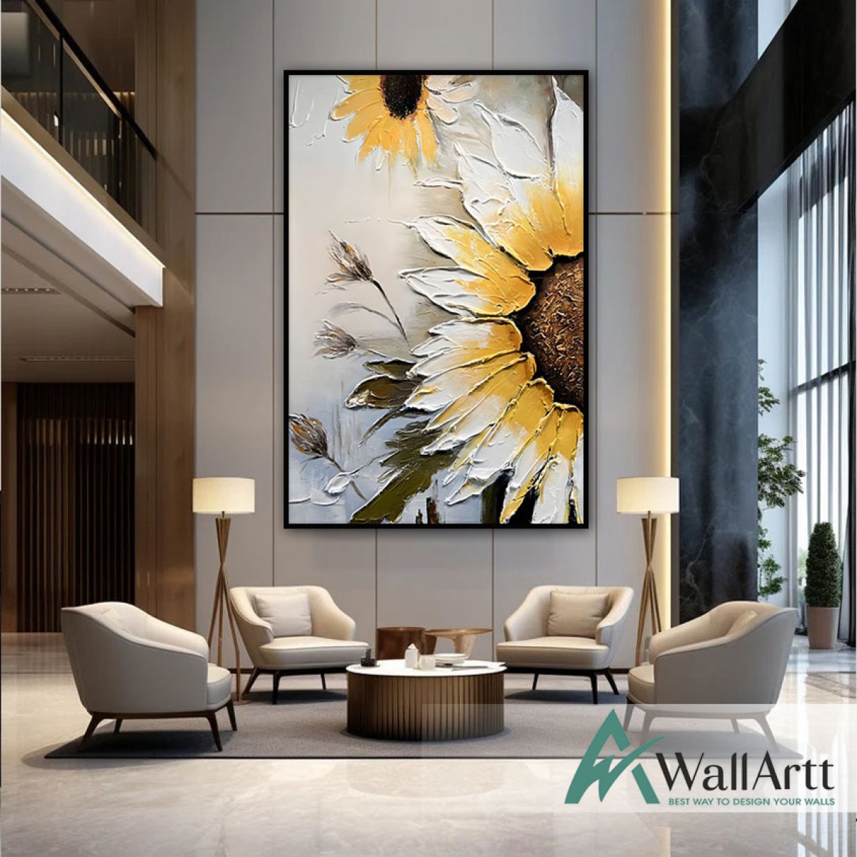 Abstract Sunflower 3D Heavy Textured Partial Oil Painting - Wall Art