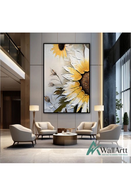 Abstract Sunflower 3D Heavy Textured Partial Oil Painting - Wall Art