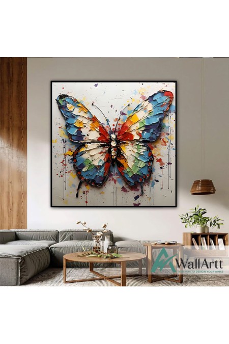 Abstract Colorful Butterfly IV 3D Heavy Textured Partial Oil Painting - Wall Art