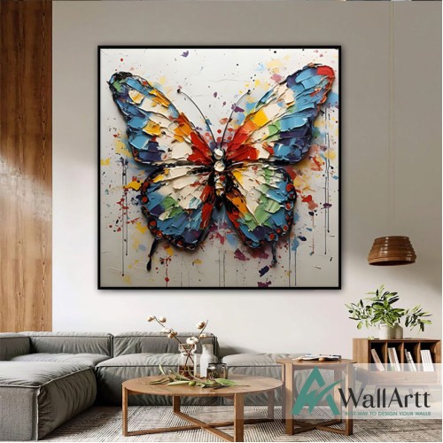 Abstract Colorful Butterfly IV 3D Heavy Textured Partial Oil Painting - Wall Art