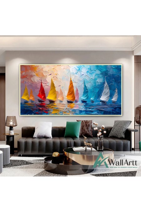 Abstract Sailboats 3d Heavy Textured Partial Oil Painting - Wall Art