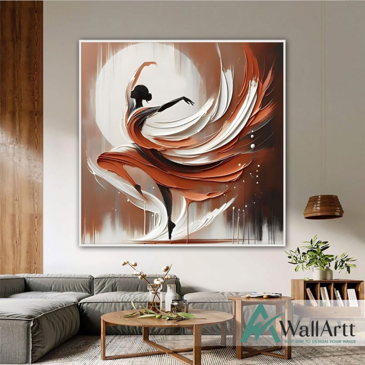 Abstract Female Dancer Square 3D Heavy Textured Partial Oil Painting - Wall Art